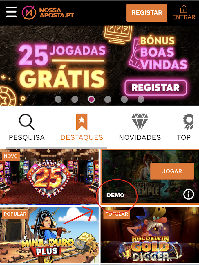 Jogar modo demo no Casino da Nossa Aposta