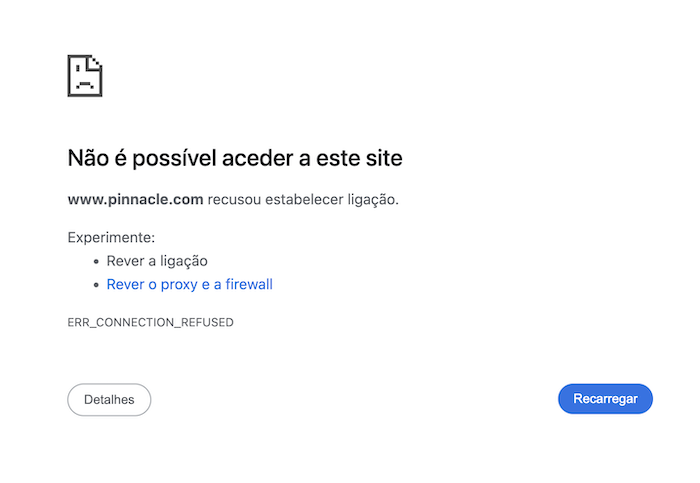 Site da Pinnacle bloqueado