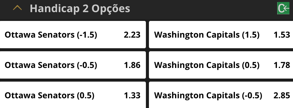 Handicap em apostas na NHL, na ESC Online