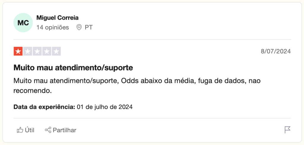 Queixa no Trustpilot