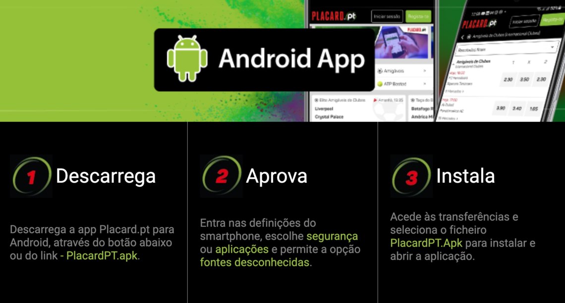 Instruções para download e instalação da App Placard em android