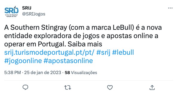 Tweet do SRIJ acerca da LeBull