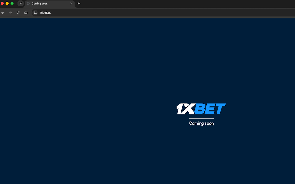 Aviso Coming soon no site da 1xBet Portugal