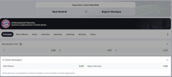 2 golos de vantagem Betano