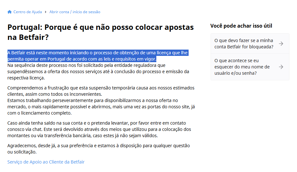 Betfair em Portugal