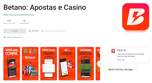 Download da app Betano em iOS