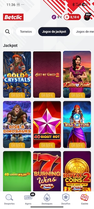 Lobby de Casino na App Betclic
