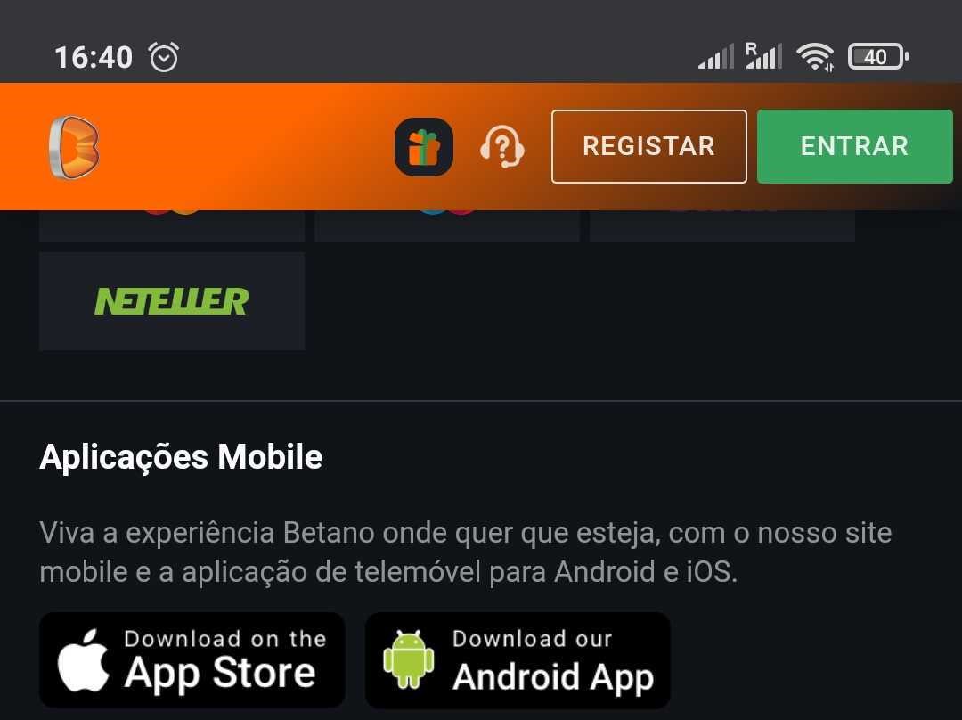 Página de Download da App Betano