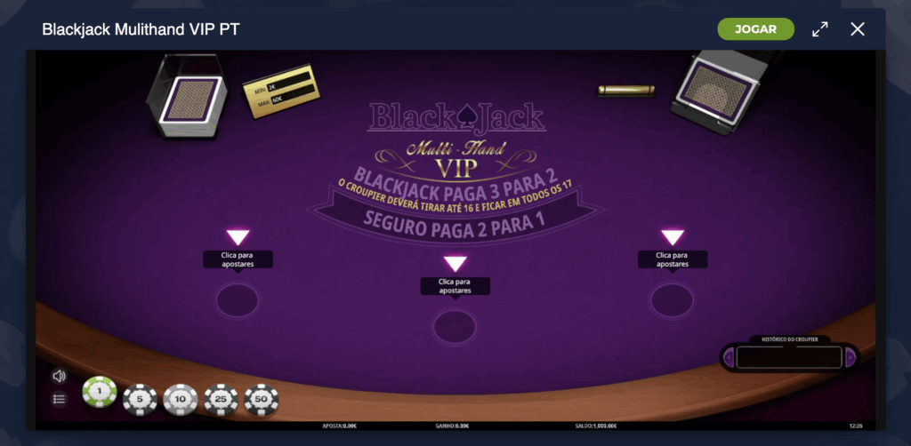 Blackjack VIP no Casino Portugal