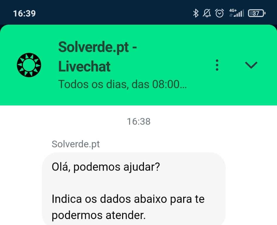 Live chat na app da Solverde