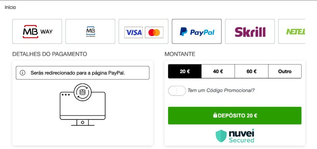 depósito com Paypal no Placard