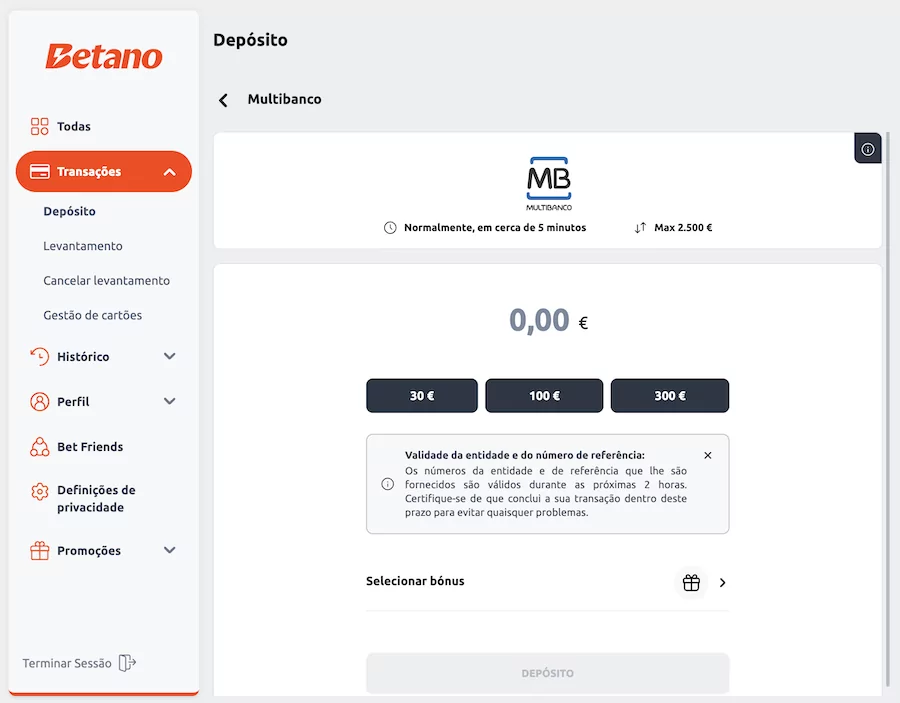 Betano e Multibanco