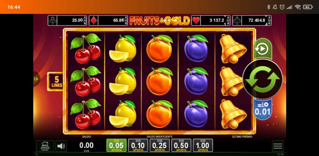Slot Fruits & Gold na App de Casino da Betano