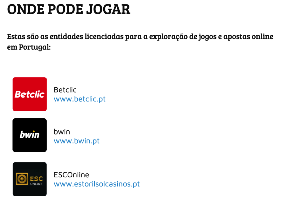 entidades licenciadas para jogos e apostas online em Portugal pelo SRIJ