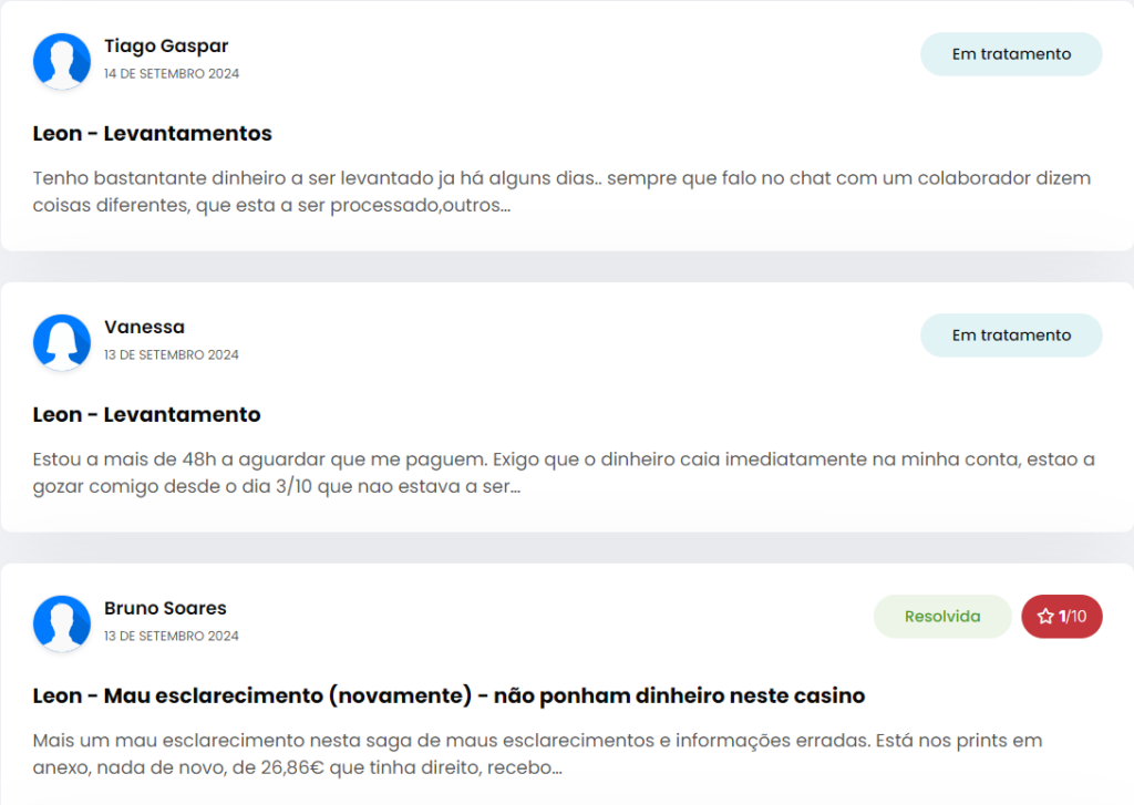 Reclamações da leonbet em plataformas online.