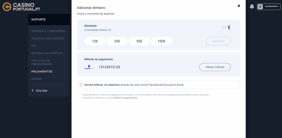Paysafecard Casino Portugal