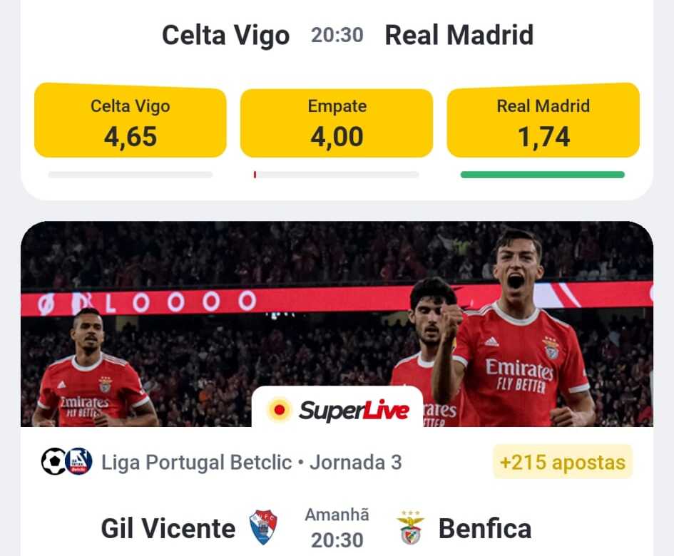 Oferta de futebol na app da Betclic