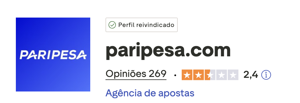Avaliação Paripesa TrustPilot
