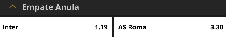 aposta no vencedor da partida entre Inter e Roma, na ESC Online