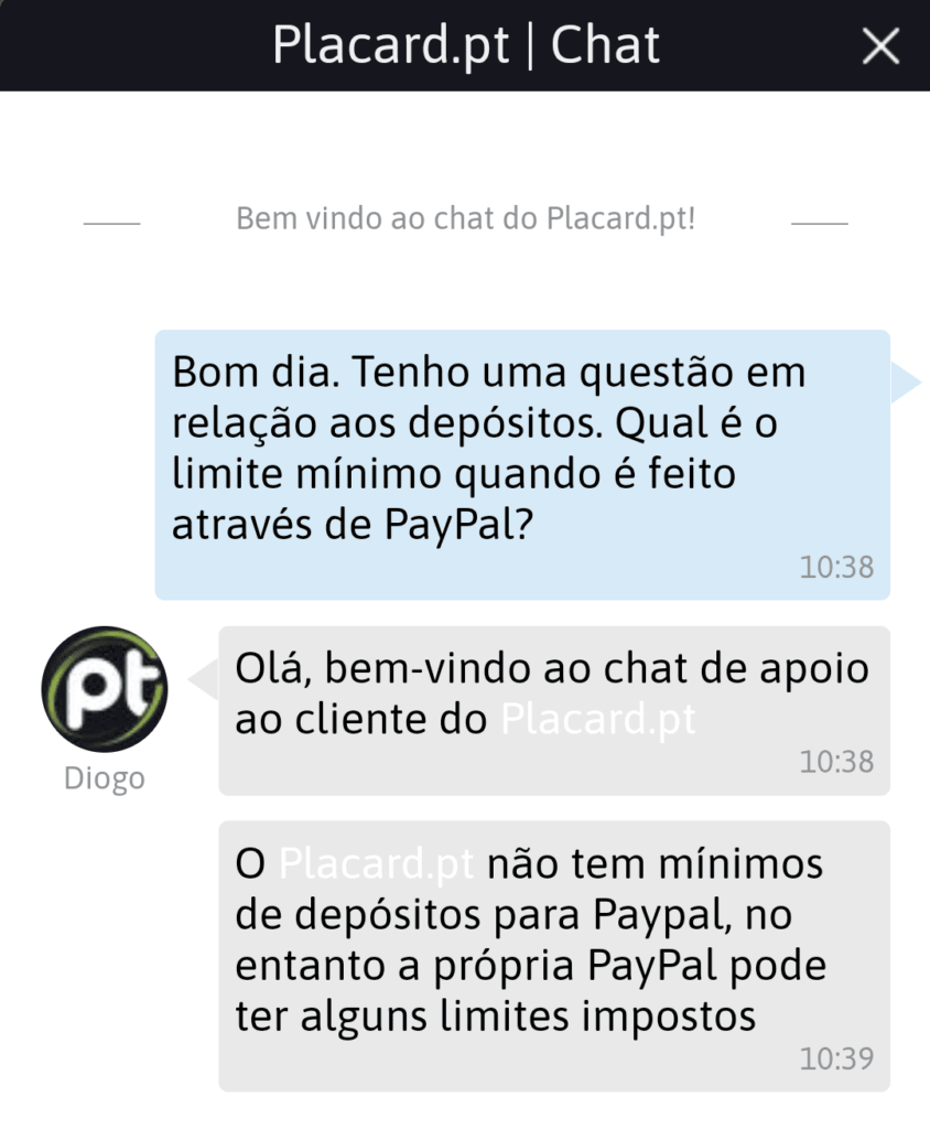 Live chat do Placard Online