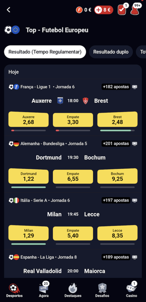 Apostas desportivas na app da Betclic