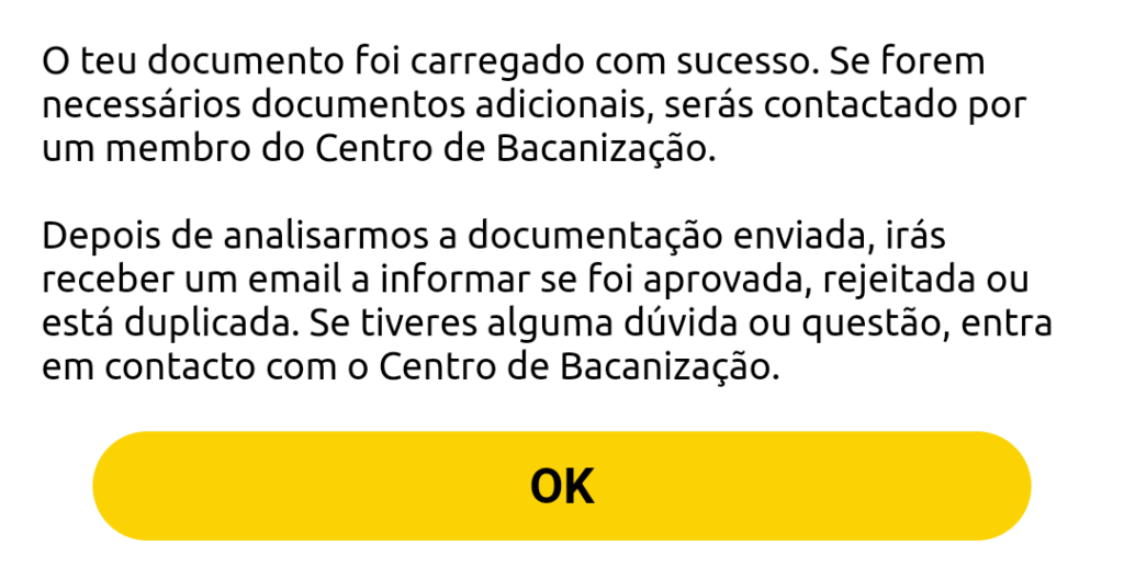 Confirmação de submissão de documento da BacanaPlay