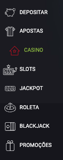 Lista de categorias no PT Casino