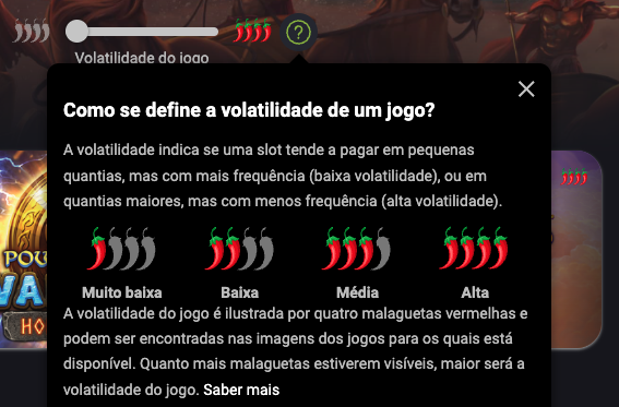 Descrição da volatilidade das slots