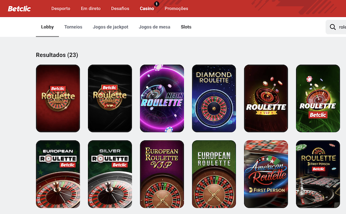 Oferta de Roleta no Casino Betclic