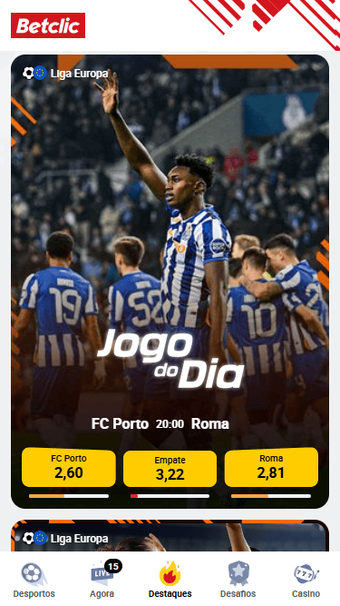 As apostas do dia estão disponíveis na app Betclic e apresentam odds melhoradas.