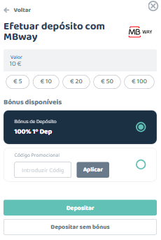 Depositar com MB Way na App Lebull