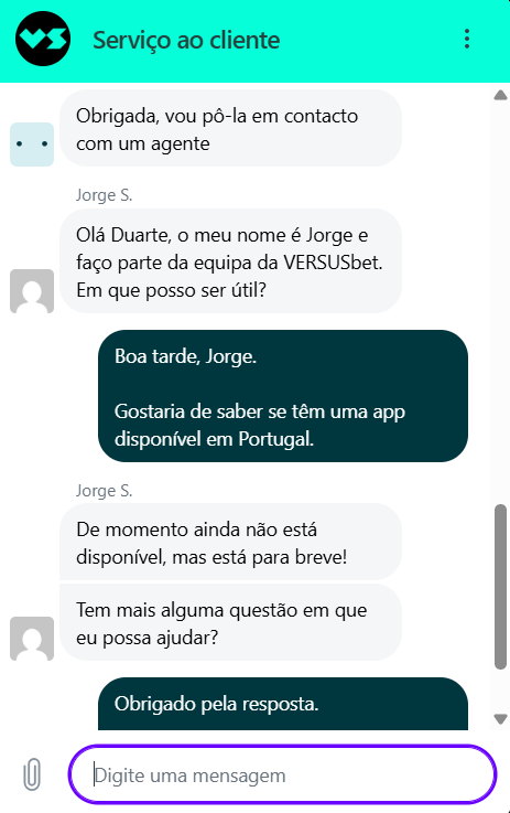 Apoio ao cliente através do chat