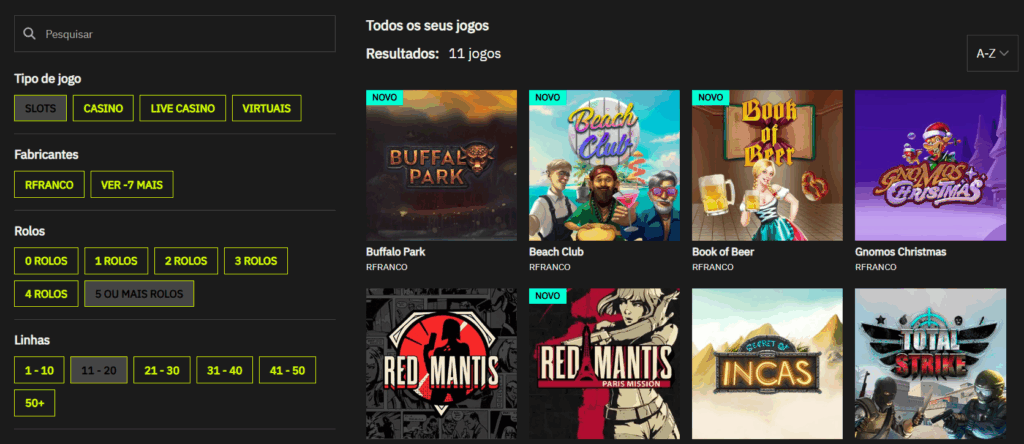Filtros de pesquisa de slots na VERSUSbet