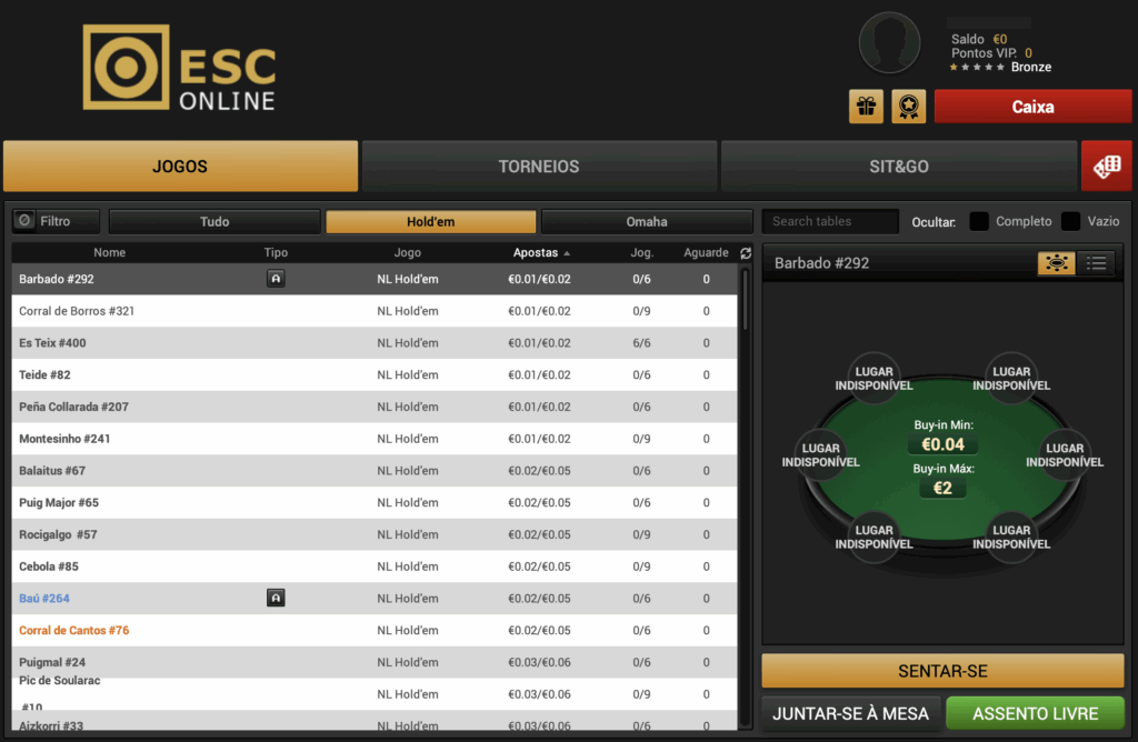 Jogar Poker Online na ESC