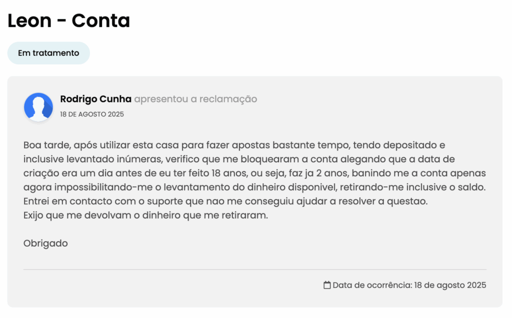 Queixas Leon Bet