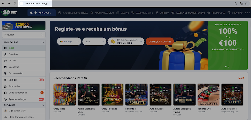 Acesso à 20Bet