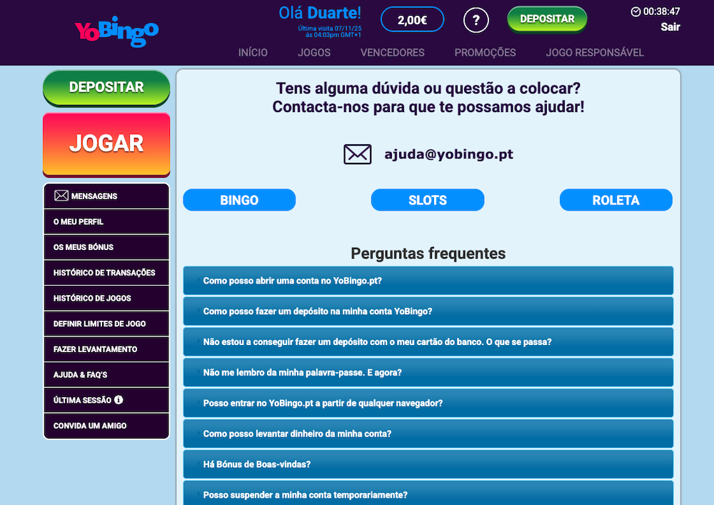 Apoio ao Cliente YoBingo Portugal