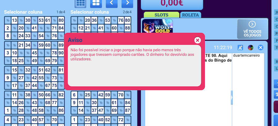 Aviso Número de Jogadores YoBingo