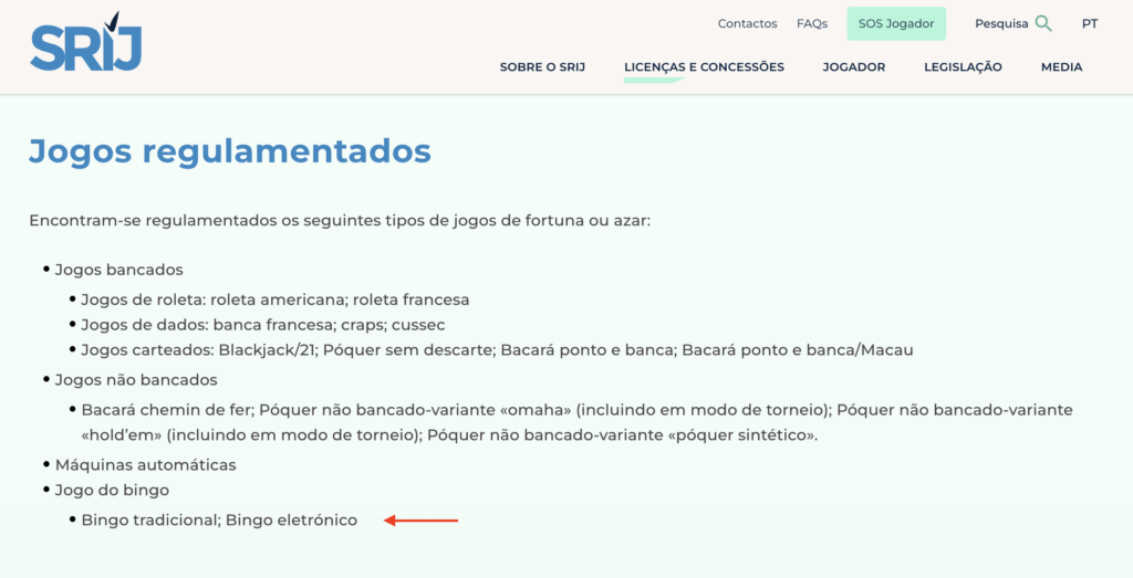 Bingo Regulado pelo SRIJ
