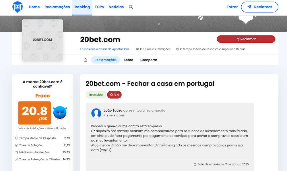 Opiniões 20Bet