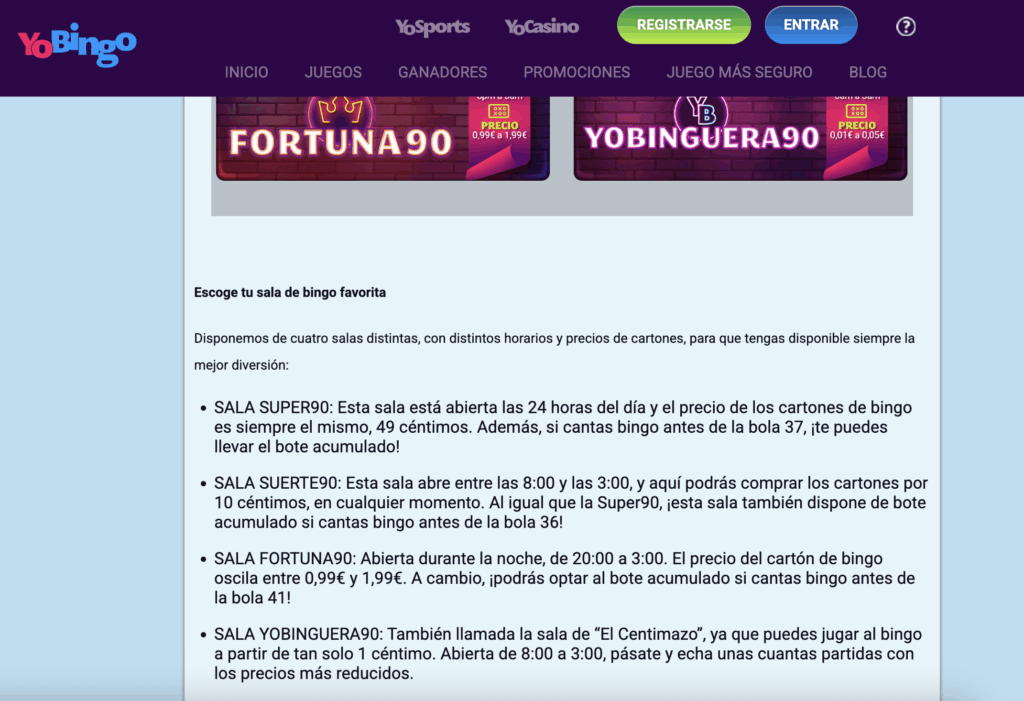 Salas de Bingo YoBingo