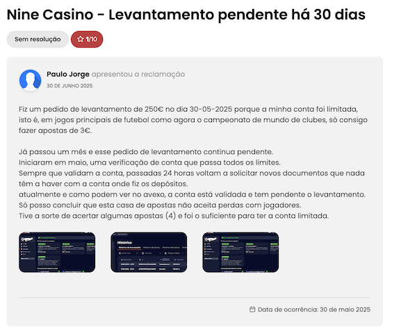 Queixas Nine Casino