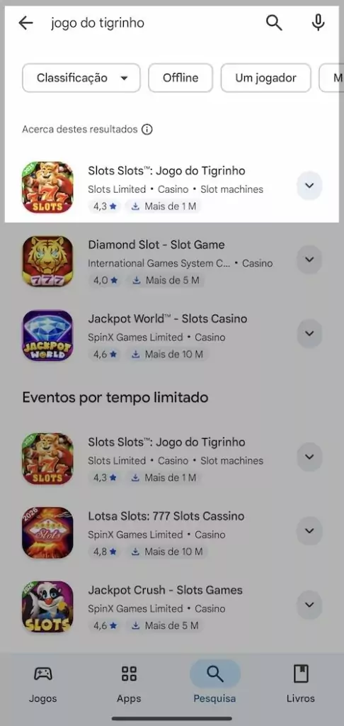 Jogo do Tigrinho na Play Store