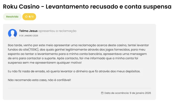 Levantamento recusado no Rokubet