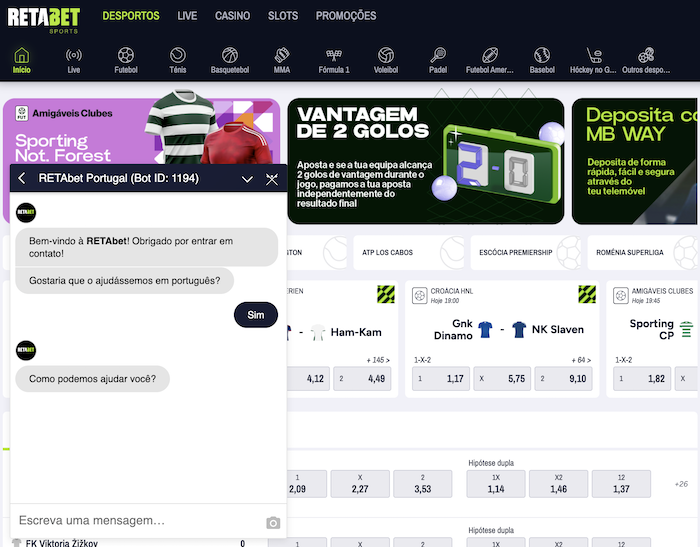 Apoio ao cliente Retabet