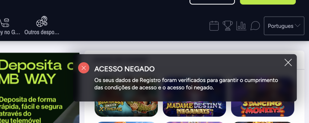 Erro de registo na Retabet