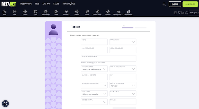 Registo na Retabet